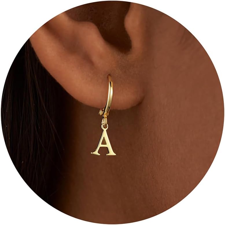 IEFWELL Earring for Teen Girls - Initial Hoop Earrings, Hypoallergenic Small 14K Gold Plated Huggie Hoop Earring, Dangle Earrings for Women Girls Jewelry Gifts for Women Mom - Image 1